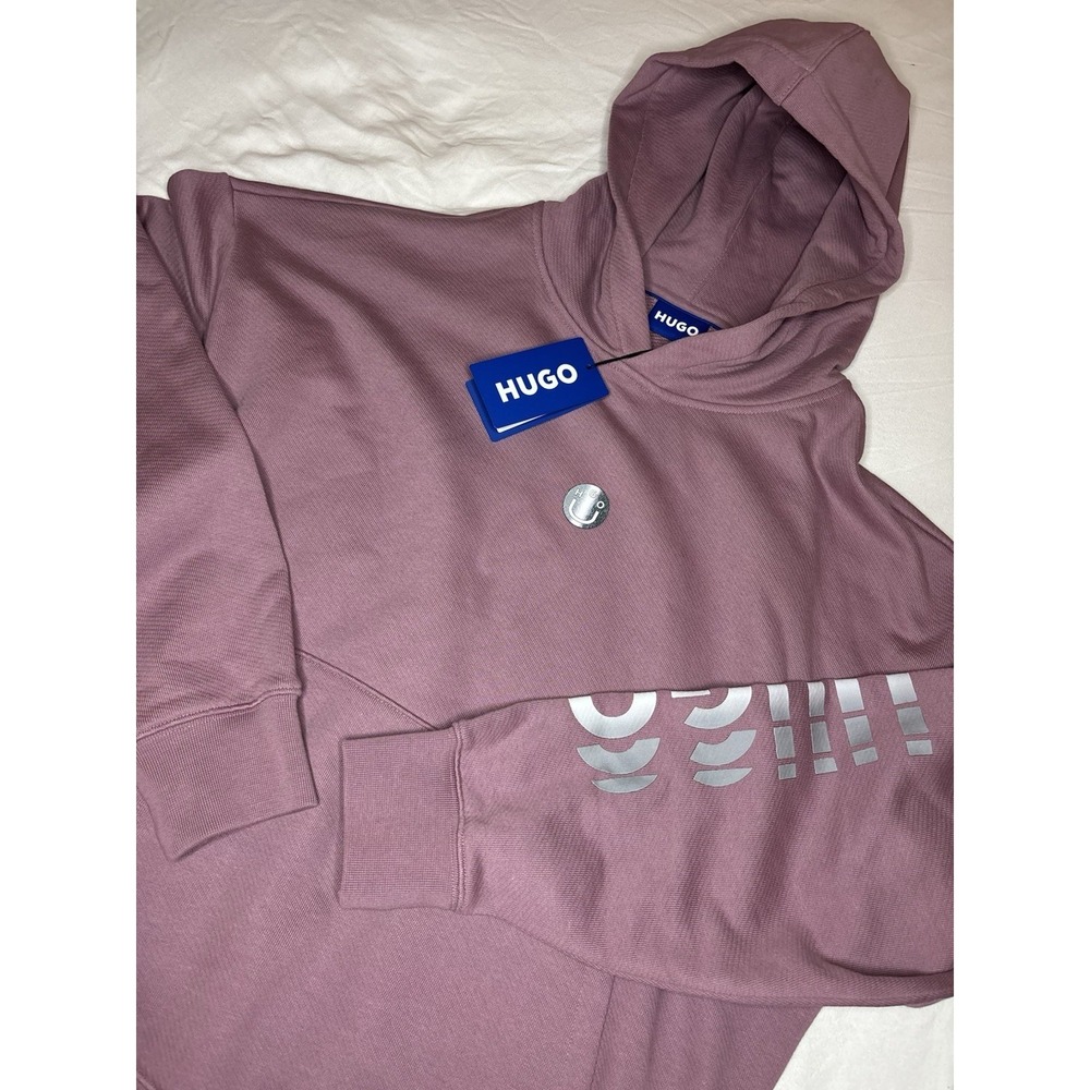 Hugo Boss Men's Niftyhood Logo Medium French Terry Pullover Hoodie-Dark Pink NWT